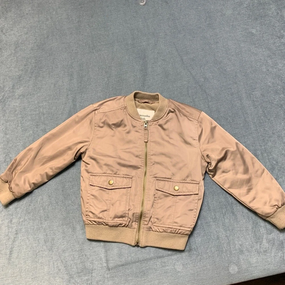 Abercrombie Kids Bomber Jacket Boys 5-6 Brown Fleece Lined Ribbed Hem Full Zip
